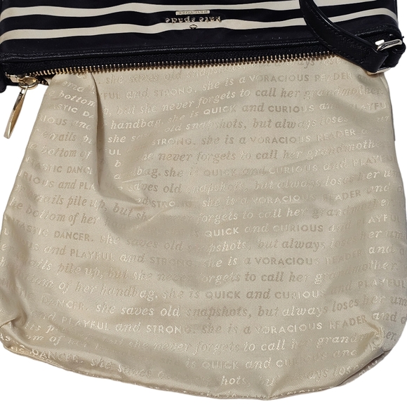 Kate Spade Black White Striped Nylon Leather Trim Crossbody Purse - Picture 13 of 16